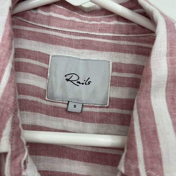 Rails Small Red, White Thea Linen Blend Stripe Short Sleeve Waist Tie T-Shirt - Picture 7 of 16